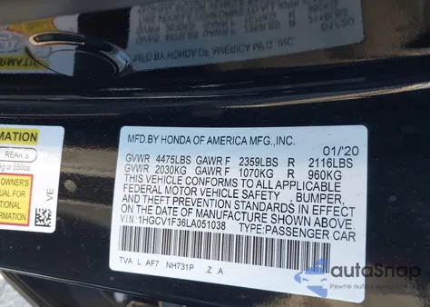 2020 Honda Accord Sport from USA, damaged, VIN 1HGCV1F36LA051038